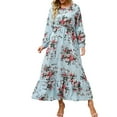 thumbnail image 2 of AOOCHASLIY Fall,Women's Loose Elegant Printed Round Neck Floral Dress, 2 of 5