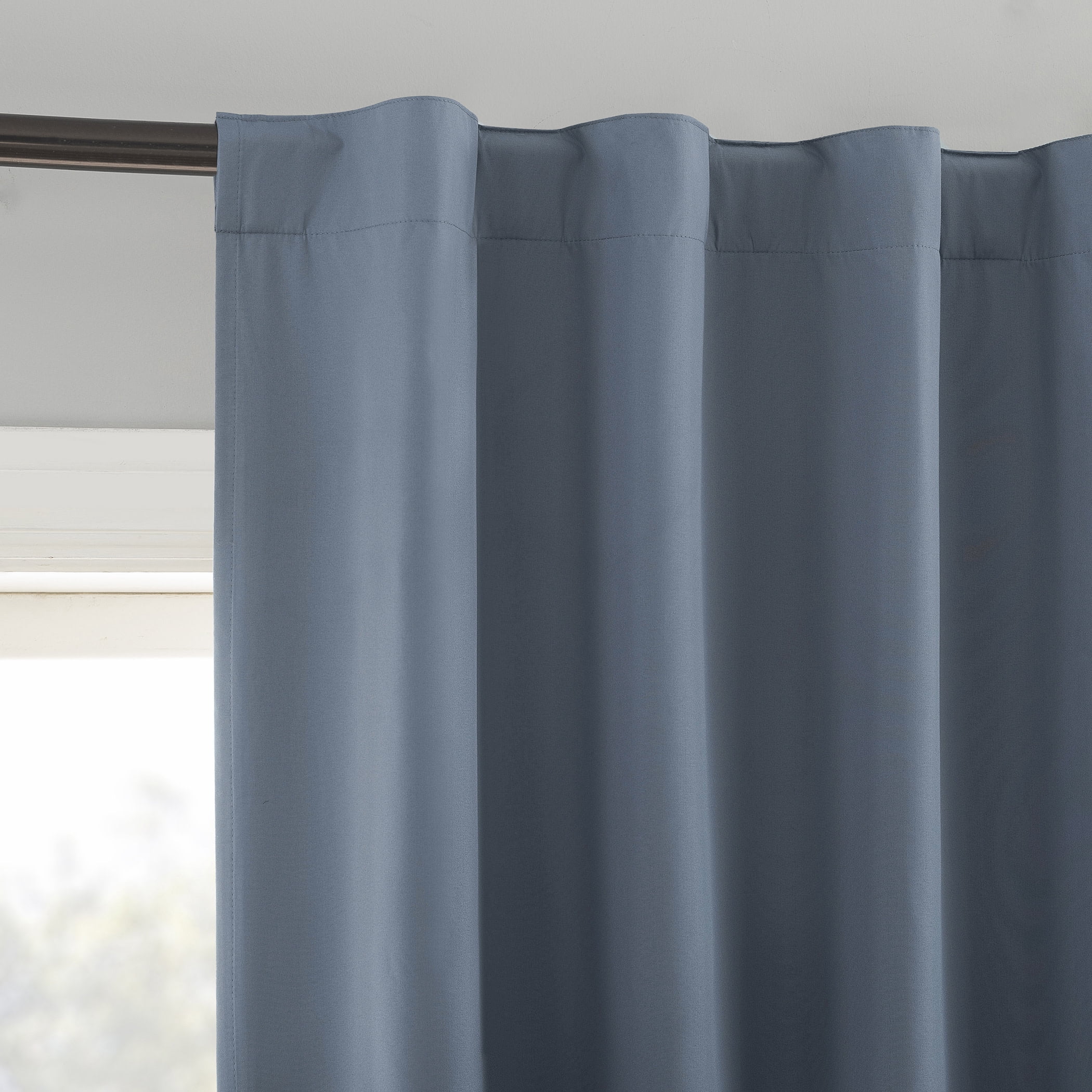 Sun Zero Cyrus 1-Piece  Thermal 100% Blackout  Back Tab/Rod Pocket Curtain Panel, Denim Blue, 40”W x 84"L