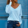 thumbnail image 2 of LEAVINGSUO Fall Winter V Neck Long Tops for Women, Womens Tops Clearance Women Spring Fashion V-Neck Stripe Loose Printed Patchwork Blouse Tops Pullover, 2 of 4