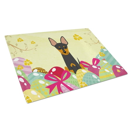 

Carolines Treasures BB6109LCB Easter Eggs English Toy Terrier Glass Cutting Board Large 12H x 16W multicolor