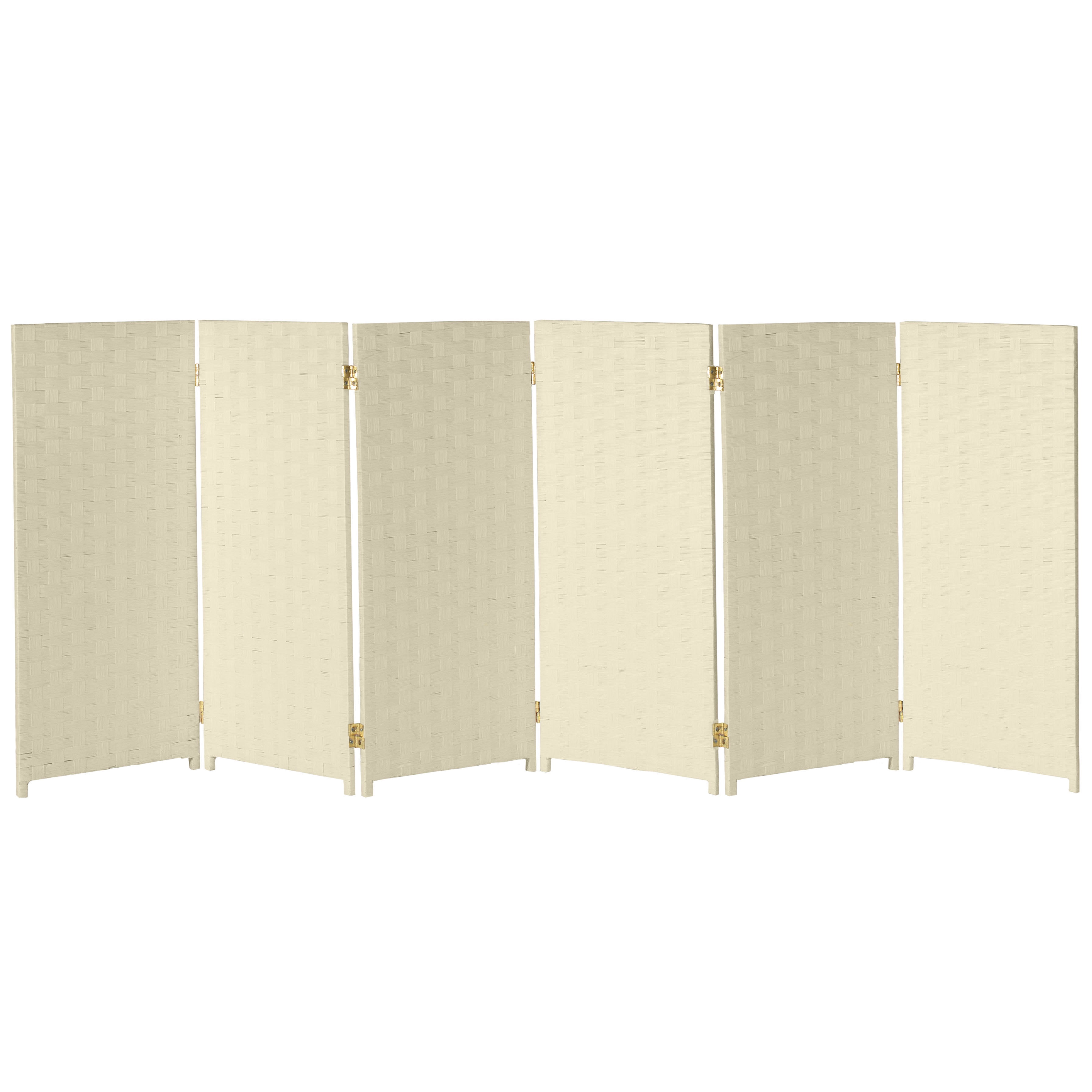 Red Lantern 3 ft. Short Woven Fiber Folding Screen - Cream - 6 Panel