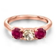 thumbnail image 3 of Gem Stone King 18K Rose Gold Plated Silver Peach Morganite and Red Created Ruby Engagement Ring for Women | 1.60 Cttw | Round 5MM | Gemstone October Birthstone | Size 6, 3 of 6