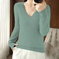 thumbnail image 1 of IMENGL Women's spring solid short lace v neck pullover, Green M, Size M-2XL, 1 of 4