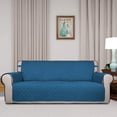 thumbnail image 2 of Housse de Sofa Matelassée Réversible, Protège-Meubles Résistant à l'Eau, Housse de Canapé Lavable avec Mousse Antidérapante et Sangles Élastiques pour Enfants, Animaux (Sofa Surdimensionné, Bleu Paon/beige), 2 of 7