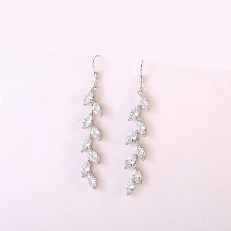 Cubic Zirconia Dangle Earrings For Wedding & Prom - Sparkly Bridal Earrings For Women