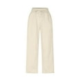 thumbnail image 4 of QQAMB Women's Wide Leg Sweatpants Solid Color Barrel Drawstring Elastic Waisted Casual Trousers with Pockets Khaki 2XL, 4 of 8