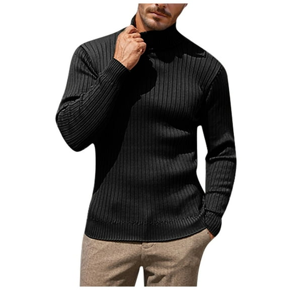 DHFJKG Turtleneck Solid Color Ribbed Sweater Mens Base Layer Top Slim Fit Solid Color Business Casual Dress Knitwear Keep Warm Long Sleeve Leisure Jumper Tops