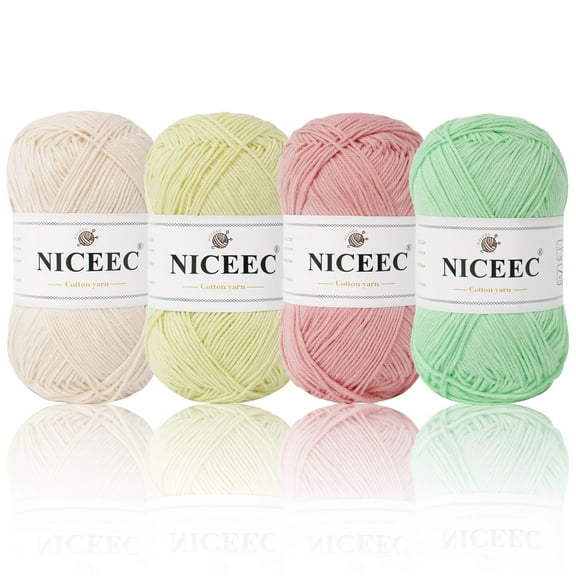 NICEEC 4 Skeins Soft Baby Yarn 100% Cotton Yarn for Crochet Knitting 4 Ply Yarn Blanket Yarn for DIY Craft Fingering Weight Yarn Total Length 4×175yds/4×50g(Color 1)