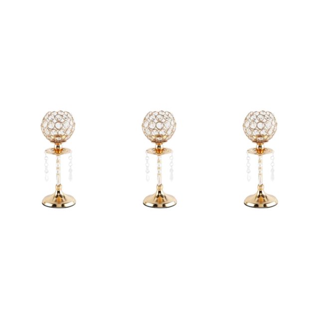 Wweixi Luxury Crystal Candle Holder Pillar Candlestick Ceremony Stand Decor Table Gold L 3Set