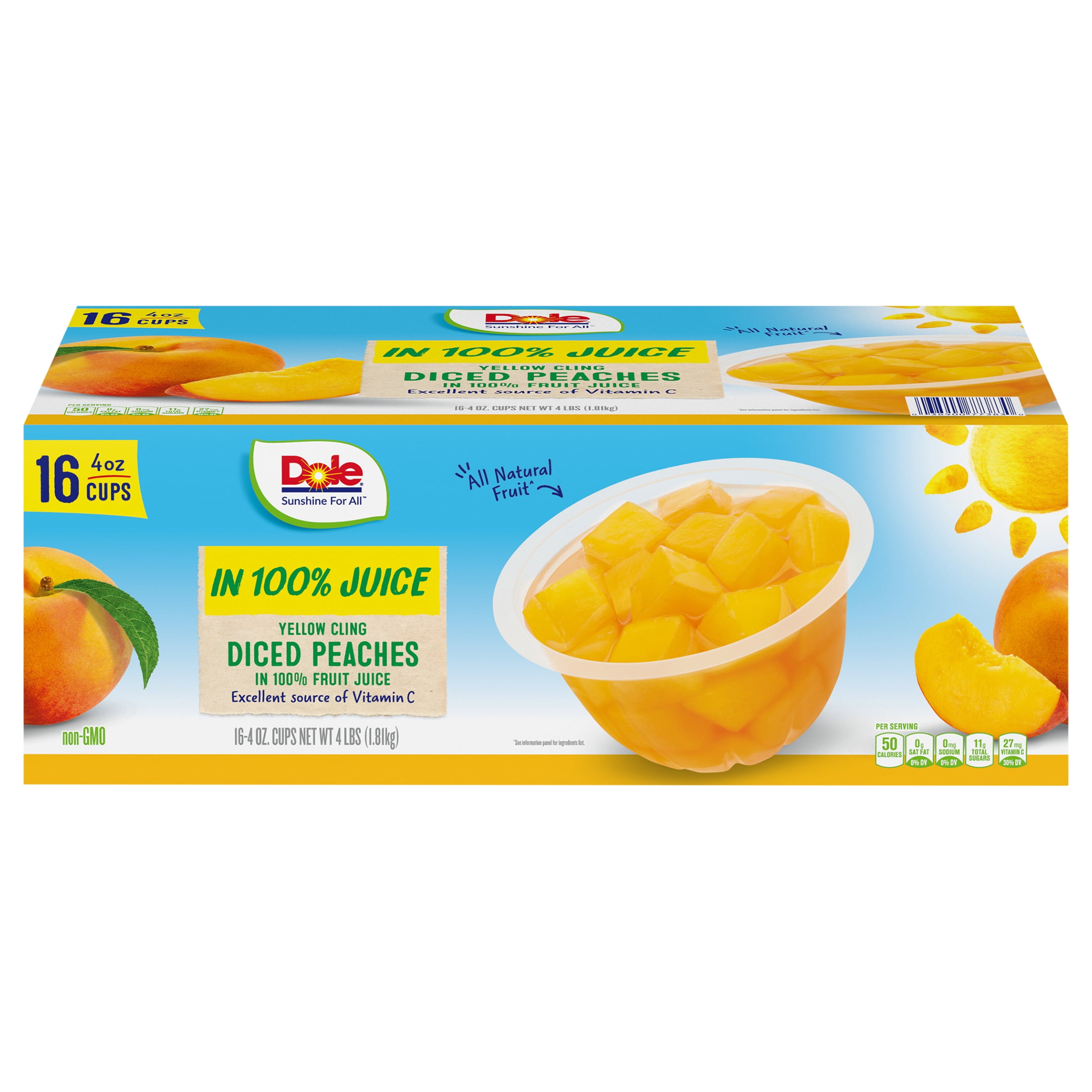 Dole Diced Peaches in 100% Fruit Juice 16 - 4 oz Cups