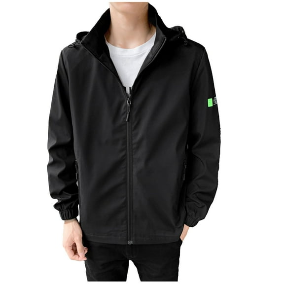 ohmzyzo Men's Waterproof Rain Jackets With Hood Windbreaker Raincoats Outdoor Full Zipper Jackets Solid Color Tops for Hiking Travel 5XL