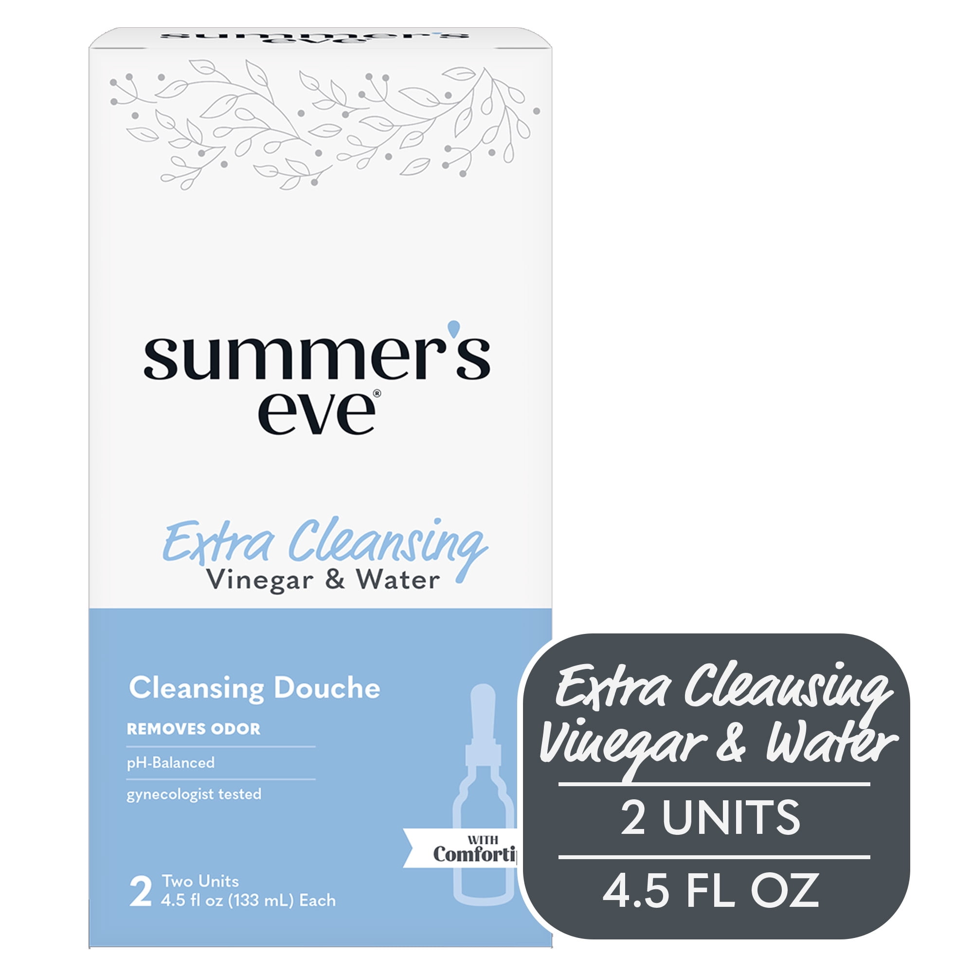 (4 pack) Summer's Eve Vaginal Douche, Extra Cleansing Vinegar & Water, 2 Units, 4.5 oz Each