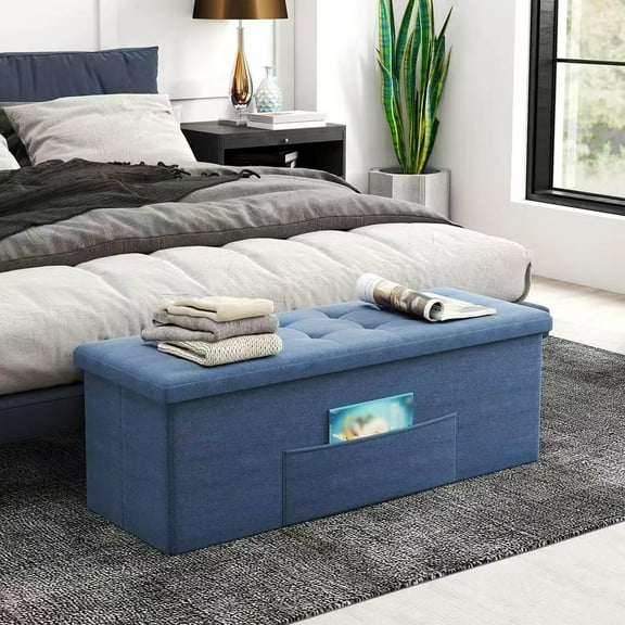 Auranook 43" Folding Storage Ottoman Bench with Removable Divider & Side Pocket Bedroom