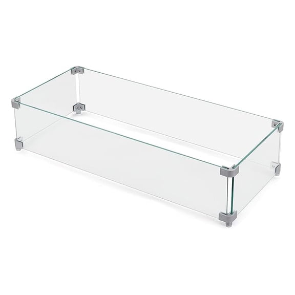 Fire Table Wind Guard 27.6x11.7x6.5in, Tempered Glass, Aluminum Brackets, Anti-Slip Pads – Compatible with 52in Fire Pits