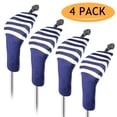 thumbnail image 1 of Paquete de 4 para cabezas de palos para golf con con etiqueta de número intercambiable cuello Golf Hybrid , Raya azul Raya azul oscuro Soledad Fundas para cabezas de palos de golf, 1 of 9