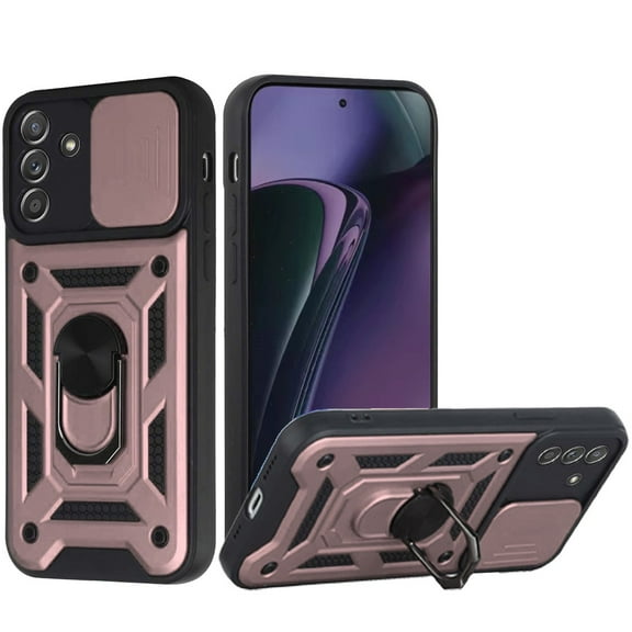 For Motorola Moto G Stylus 5G 2024 Camera Push Magnetic Ring Hybrid Kickstand Cover Cell Phone Case - Rose Gold