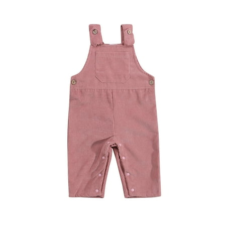 

Yinyinxull Infant Baby Girls Boys Corduroy Bib Pants Solid Color Button Pocket Strapless Overalls Clothes Beige 3-6 Months