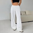 thumbnail image 6 of Wide Leg Pants Women Solid Color Long Pants No Pockets Elastic Waistband Wide Leg Flirty Loose Fitting Casual Pants, 6 of 6