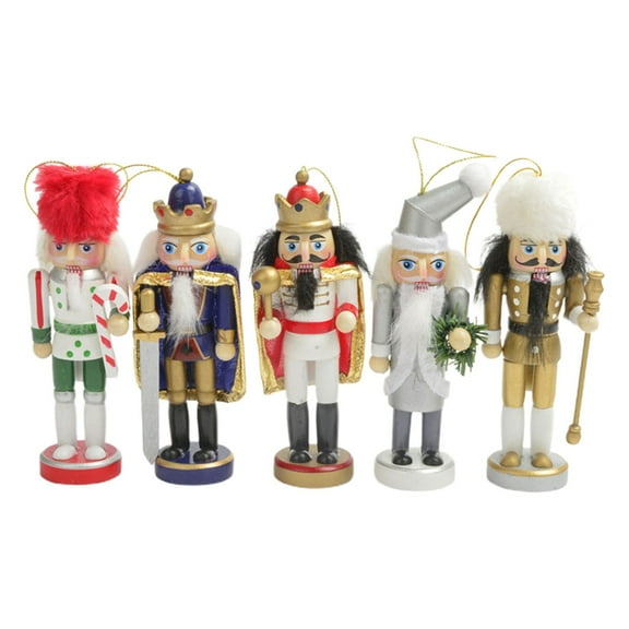 5pcs Nutcracker Ornament Set Wooden Nutcracker Soldier King Christmas Tree Decor