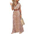thumbnail image 1 of ITFABS Femmes Fleur Robe Longue, Manches Courtes V-Cou Taille Haute Robe Fendue, 1 of 8
