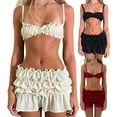 thumbnail image 2 of Gupgi Women's 2 Piece Solid Color Spaghetti Strap Frills Sleeveless Cami Tops Ruched Mini Skirts, 2 of 7
