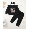 thumbnail image 4 of Baby Girl Clothes 12 Months Girls First Birthday Outfit 1 Year Old Girl Birthday Long Sleeve Sweatshirt Top Pants Set for Baby Girl Gift Black, 4 of 6