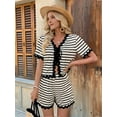 thumbnail image 4 of Womens 2 Piece Lounge Set Striped Outfits Short Sleeve Tops and Shorts Summer Matching Sets Beige S, 4 of 8