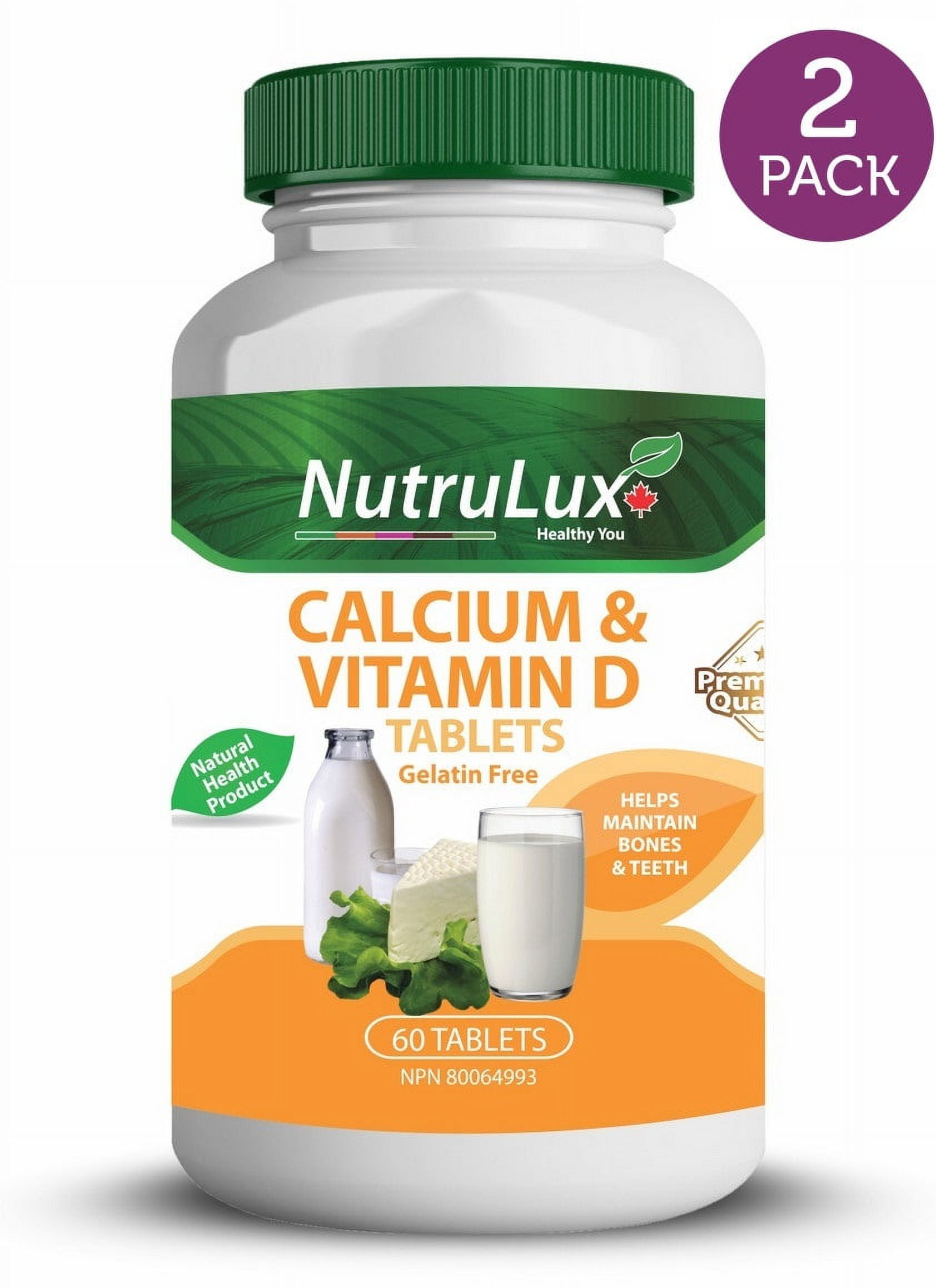 NutruLux Calcium & Vitamin D ( 600 mg Calcium ) Halal Gelatin Free Tablets(Pack of 2)