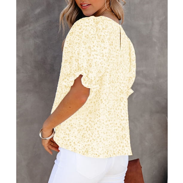Camisas de manga abullonada para mujer, blusa con estampado floral para mujer Camisas de manga abullonada con estampado floral Blusa con estampado floral con mangas abullonadas Elegante y moderna