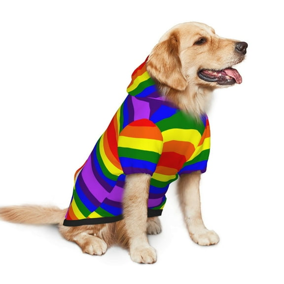 Pride Rainbow Flag Pattern Dog Hoodie Pet Coat for Medium and Large Dogs Daily Use Small