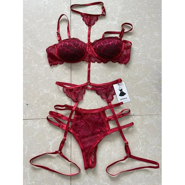 LYPERLA Baby Doll Conjunto de lenceria de Encaje para Mujer con Cinturones de Liguero Sujetador y Bragas sosten y Tanga Body Ropa de Noche Bodysuit Sexy y Elegante. brillar Electronica Walmart