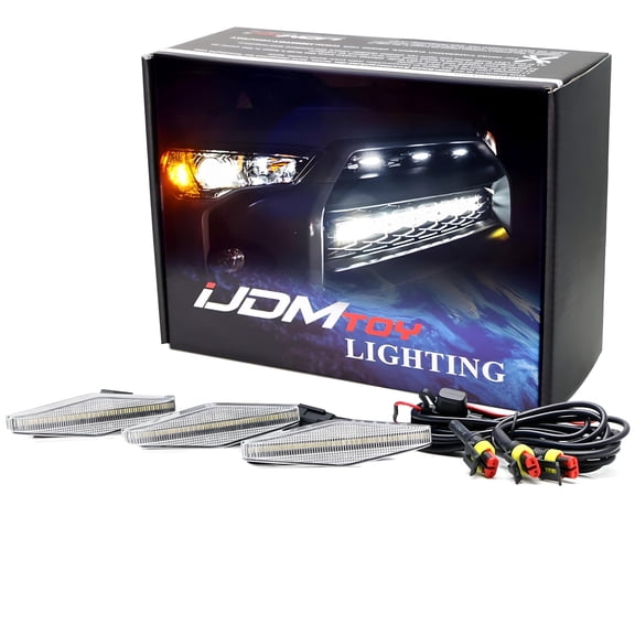 3pc Set Clear Lens Full LED Strip Front Grille Lighting Kit For 2014-up Toyota 4Runner, Includes (3) 24-SMD 6000K White LED Assy & Wiring Harness