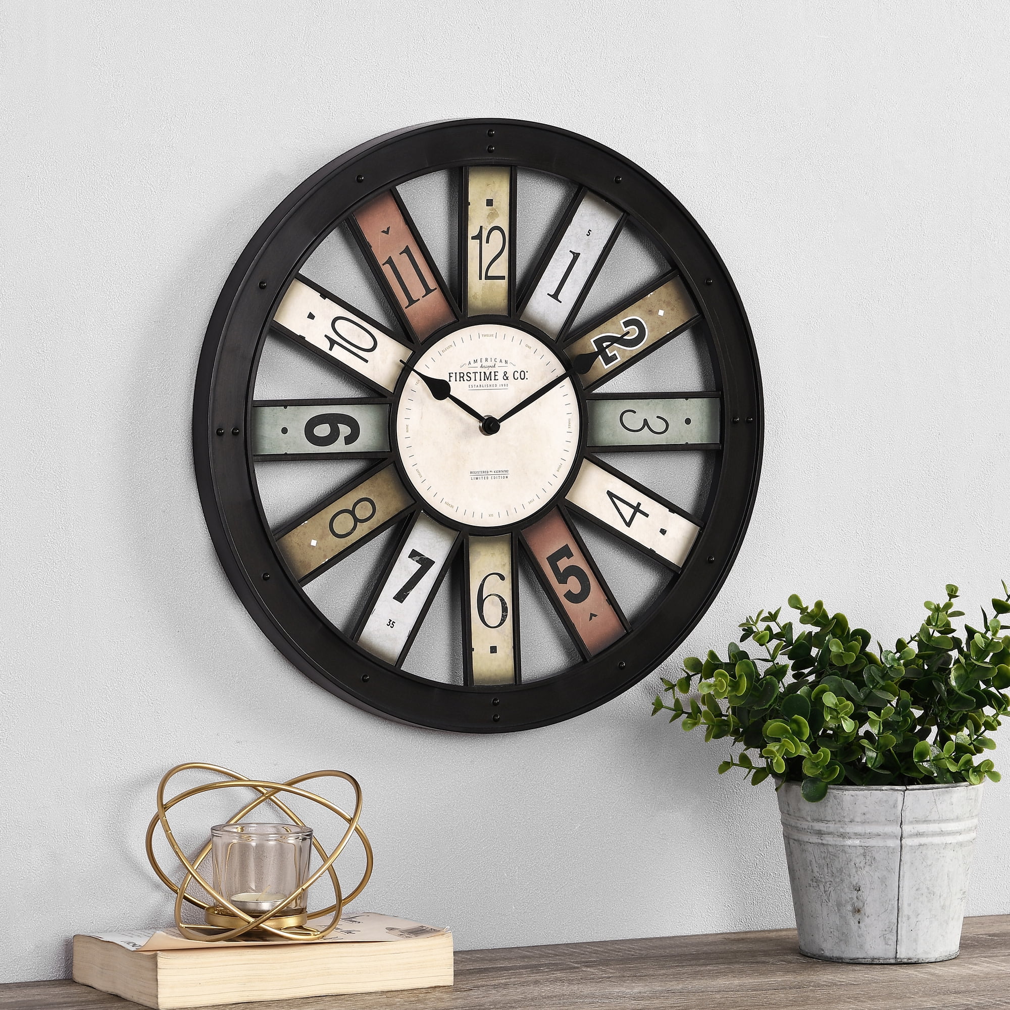 FirsTime & Co. Brown Taylor Spokes Wall Clock, Farmhouse, Analog, 2 x 16 x 16 in