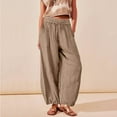 thumbnail image 3 of Owordtank Women's Loose Cotton Linen Harem Pants Fashion Solid Baggy Casual Pants High Waist Yoga Boho Trousers, 3 of 7
