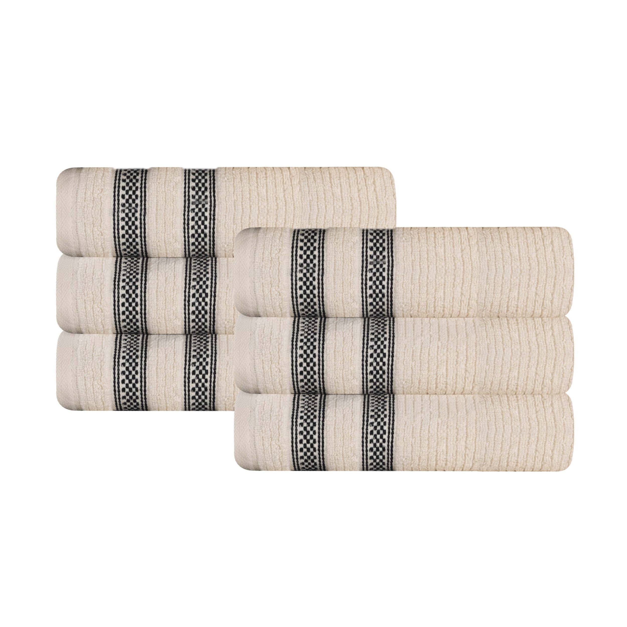 Superior Zero Twist Cotton Ribbed Geometric Hand Towel Set of 6, Ultra Soft Quick Dry, Ivory