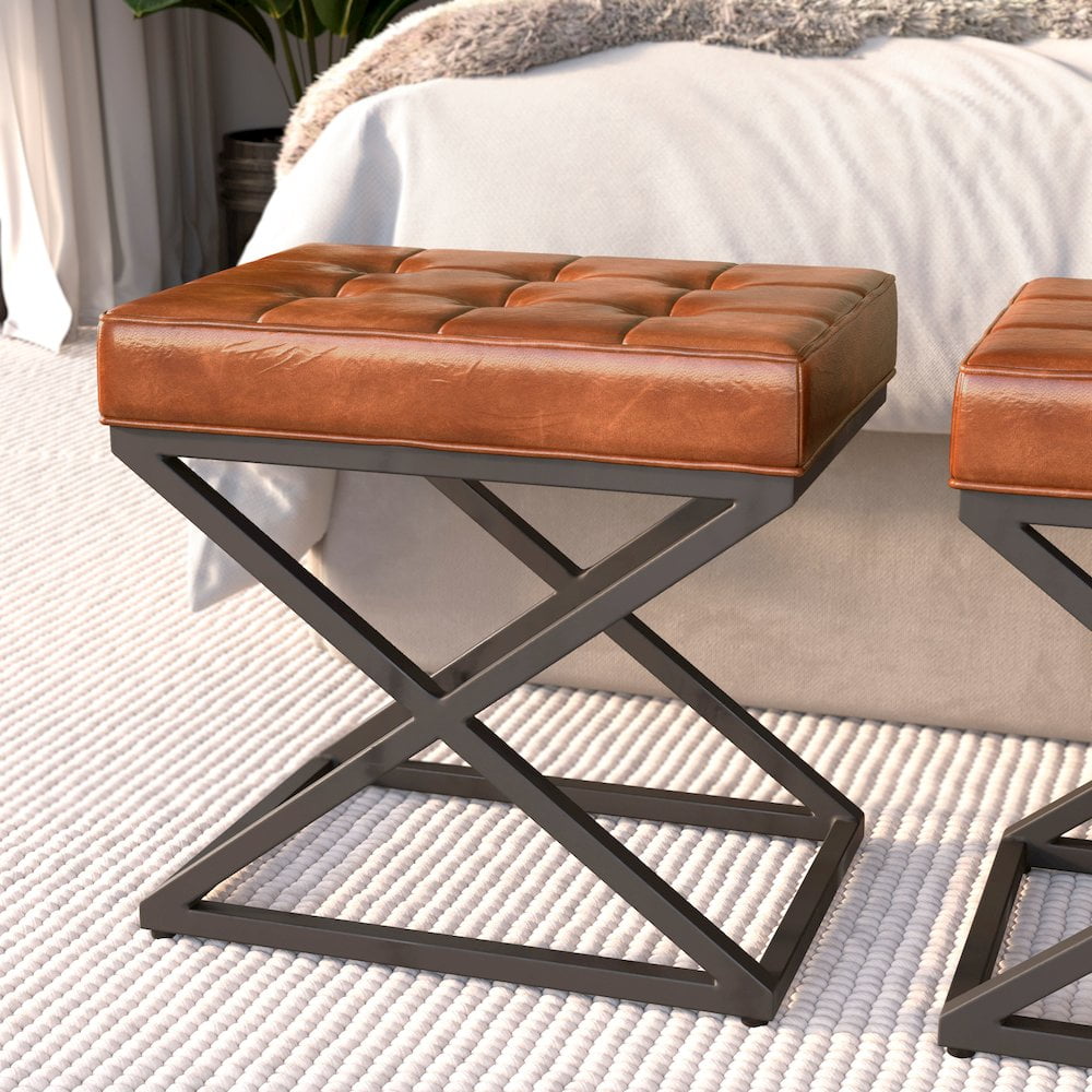 Global Archive Genuine Leather Ottoman