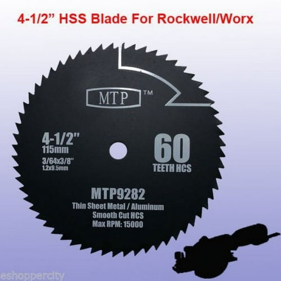HSS 60T 4-1/2" 4.5 inchMetal Circular Saw Blade for Rockwell Rk3441k , Worx  Compact Saw WX429L 9.5mm/ 3/8" arbor RW9282