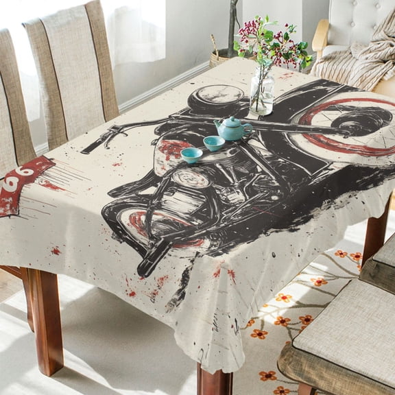 YAZAOO Square Tablecloth Route 66 Motorcycle Pattern Tableclothes