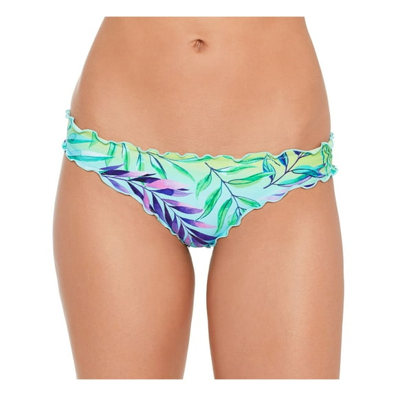 SALT   COVE Women's Light Blue Tropical Print Stretch Skimpy Bottom Coverage Ruffled Hipster Swimsuit Bottom XS