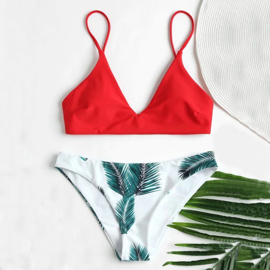 Women Print Push-Up Padded Bra Beach Bikini Set Swimsuit Beachwear Swimwear
