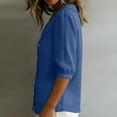 thumbnail image 5 of Womens 3/4 Length Sleeve Cotton Linen Blouses Button Down Peter Pan Collar Breathable Lightweight Tops Soft Wrinkle Resistant Summer Casual Wear , XXL, #03 Royal Blue, 5 of 7
