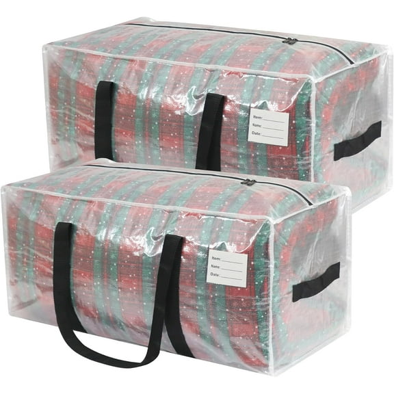 Heavy Duty Moving Bags, 2 Pack with Full Wrap Carry Handles and Double Zippers, 27 Gallon- 100lbs Large Storage Bins，with Labeled Window for Clothing, Bedding Storage, Packing Bags for Moving
