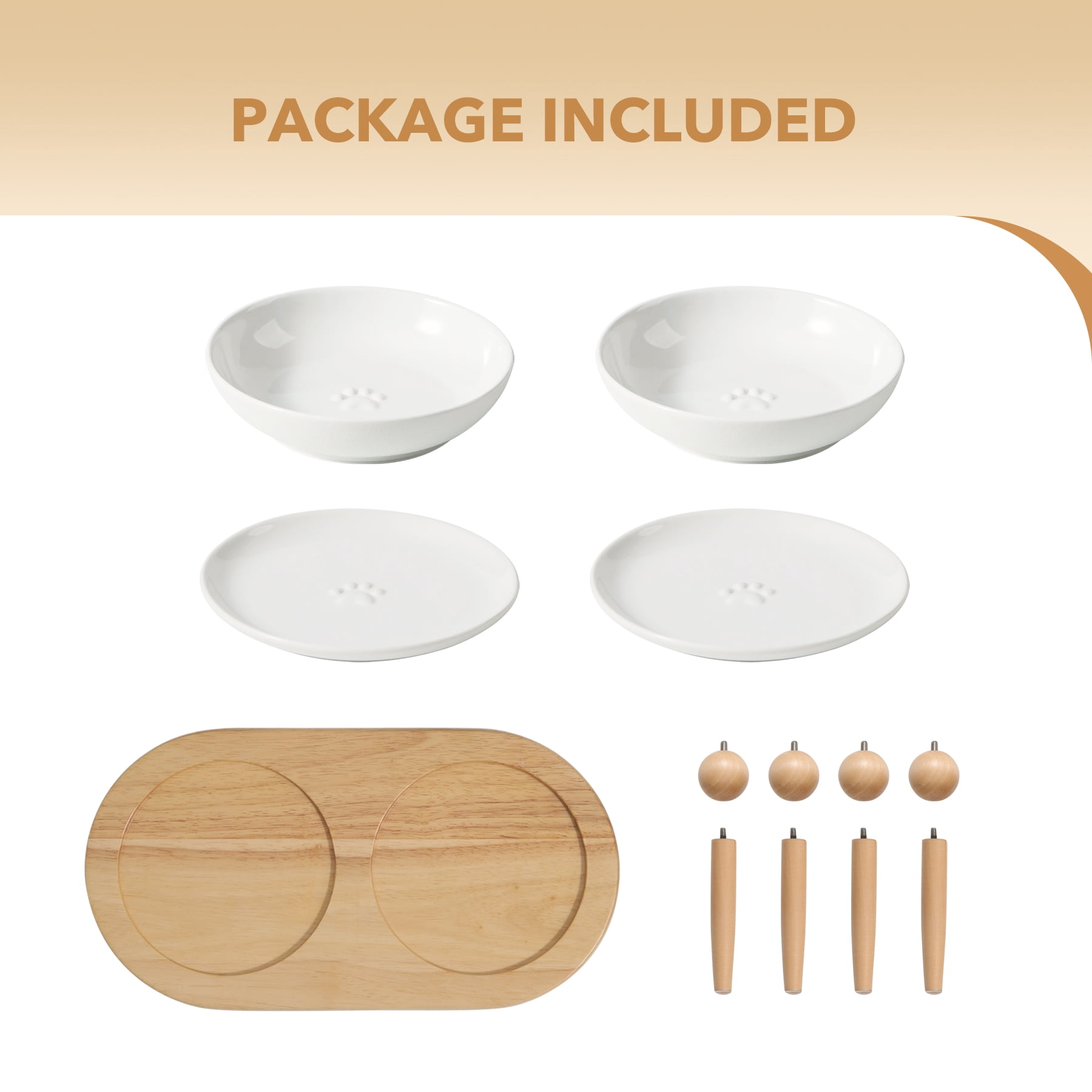 LarqeeWare Ceramic Raised Cat Dishes, Food & Water Bowl with 2 Style Stand Adjustable Raised Pet Bowl Set (2Dish+2Shallow Dish+Stand, White)