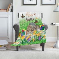Meggemo Easter Blanket Bunny Colorful Egg Pattern Flannel Sofa Throw Blanket Soft Warm For Living Room Bedroom Couch Bed Home Indoor Festive Decor