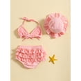 thumbnail image 3 of Bagilaanoe Newborn Baby Girls Swimsuits 3 Piece Bikinis Set Ruffle Sleeveless Tops + Shorts + Hat 6M 12M 18M 24M Infant Swimwear Bathing Suit Beachwear, 3 of 9