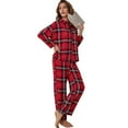 thumbnail image 4 of ebukurty Cozy Women's Pajama Set 2 Piece Red Plaid Button Long Sleeves Lounge Sets, Sizes S-XL, 4 of 7