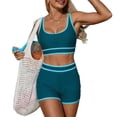 thumbnail image 1 of Mujeres Casual Tank Tops Color Sólido Bikini Conjunto con Alta-Corte Bottoms para Entrenamientos de Gimnasio Y Piscina, 1 of 5