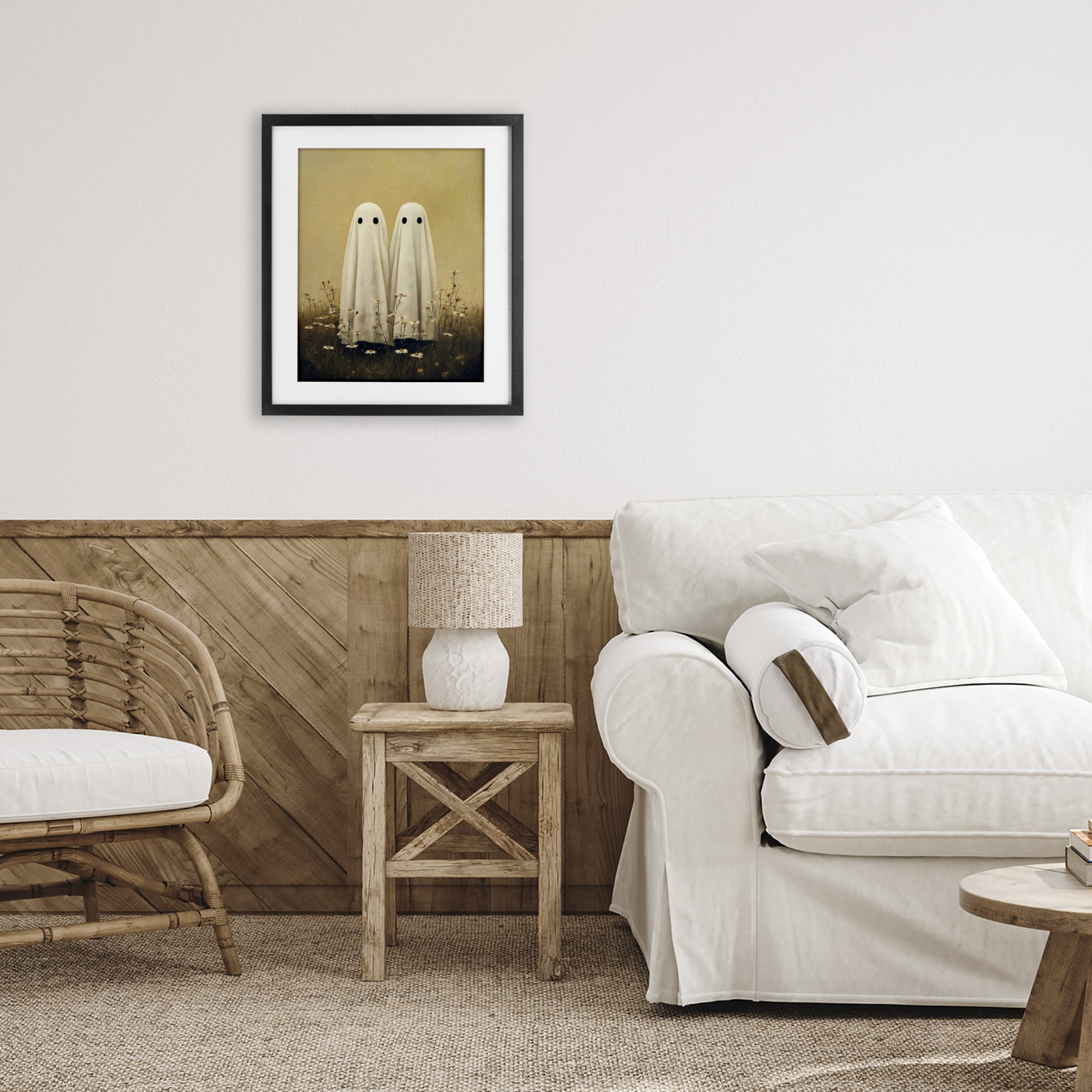 Daisy Ghost Couple Black Framed Print Under Glass, design by Arlington Prints