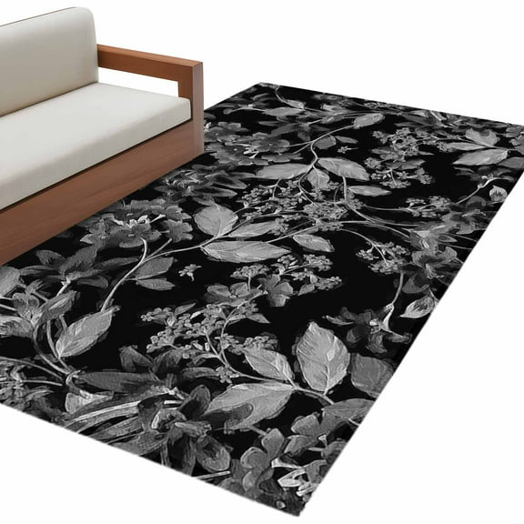 Black and White Floral Area Rug 3x5 FT, Non Slip Entryway Bedside Carpet, Modern Oil Painting Abstract Art Washable Soft Floor Carpet Indoor Mat Non-Shedding Throw Rug for Dorm Kitchen Home Office
