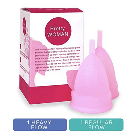 Pretty Woman Menstrual Cup 2-pack - Economical Reusable FDA Registered Silicone Cups - Tampon Alternative - Normal and Heavy Flow Menstrual Cup – One Large + 1 Small